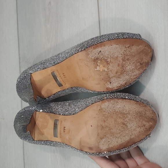 Badgley Mischka Womens Sparkly Glitter High Heels Open Toe shoes sz 7M - Picture 9 of 13